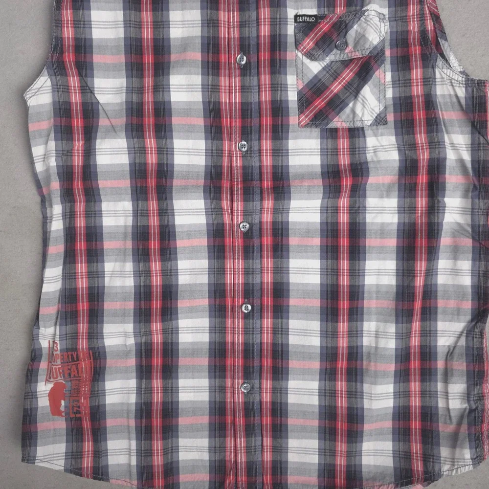 Buffalo David Bitton Mens Plaid Sleeveless‎ Shirt Casual Button Down Medium